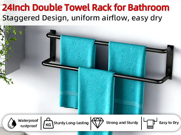 Double Towel Bar, 24 Inch Towel Rack for Bathroom Wall Mounted
