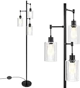 Industrial Floor Lamp for Living Room, Tree Floor Lamp with 3 Hanging Bubble Glass Shade & ST58 E...