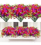 HIAGROW Artificial Flowers for Outdoors 12 Bundles Artificial Petunias Fake Flowers UV Resistant ...