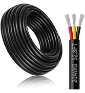 DEKIEVALE 20 Gauge 3 Conductor Electrical Wire, 32.8FT Black Stranded Low Voltage 20/3 Wire PVC C...