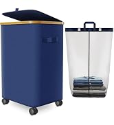 Laundry Hamper with Wheels,20 Gal (75L) Laundry Basket with lid Rolling Clothes Hamper Foldable D...