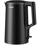 COMFEE' 1.7L Double Wall Electric Tea Kettle and Kettle Water Boiler, 100% Stainless Steel Interi...