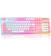 Gaming Keyboard, Wired Keyboard with RGB Backlit, Full Size Keyboard with White&Pink Mixed Color ...