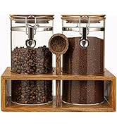 Yangbaga Glass Coffee Containers with Shelf, 2 x 45 FLOZ Coffee Bean Storage with Airtight Lockin...
