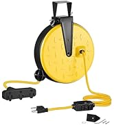WILAWELS 30 Ft Retractable Extension Cord Reel, 16/3 Gauge SJTW Power Cord with 3 Electrical Outl...