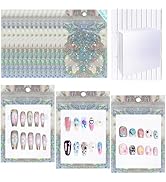 Sawvolker 100 PCS Press On Nails Packaging Bag Holographic Nail Storage Bag and 100PCS Shiny Whit...