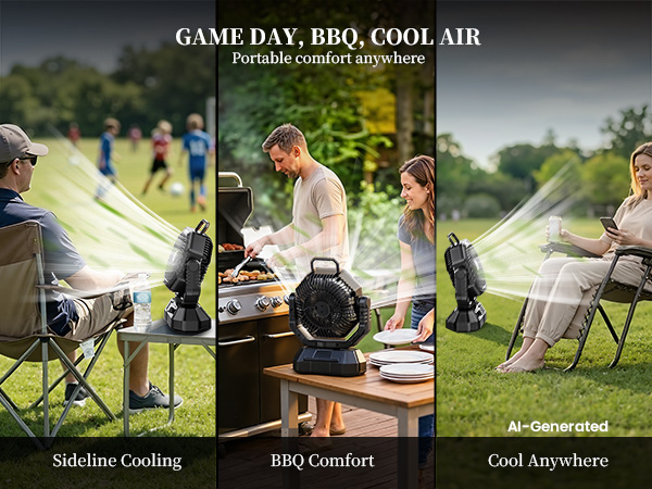 Game day, BBQ, cool air: fan for camping tent offers portable comfort anywhere