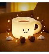 Gemmac Coffee Cup Night Light, 3 Level Dimmable Timer 7 Colors Nightlight Cute Lamps Silicone Squ...
