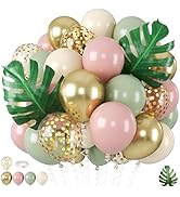 Biapian Sage Green Pink Balloons, 12 Inch Pink and Green Balloons with Turtle Leaves, Confetti Go...