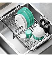 Urackify Expandable in-Sink or Over-Sink Dish Drying Rack, 14.5"-18", Black | Stainless Steel, Fi...