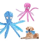 lanjue 2 Pcs Octopus Dog Toys, No Stuffing Squeaky Dog Toys Chew Toys for Dogs Puppy Toys Indestr...