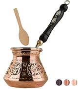 BCS 12 Oz Copper Turkish Greek Arabic Coffee Pot with Wooden Handle (4 servings) Cezve Ibrik Brik...
