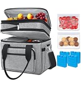 Coobiiya 23L Large Expandable Insulated Lunch Bag Cooler Bag,Lunch Box for Men Double Deck Leakpr...