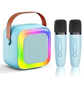 Mini Karaoke Machine for Kids Teen Adults, Kids Karaoke Machine with 2 Wireless Microphones and L...