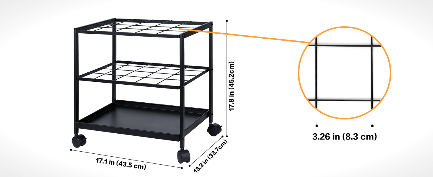 Height: 17.8 " Width: 17.1 " Depth: 13.3 " Weight: 5.3 pounds 3*3 " grid slots, totaling 20 slots