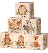 6 Pcs Woodland Animal Nursery Decor for Girls and Boys, 2.36 in Large Inspirational Wooden Safari...