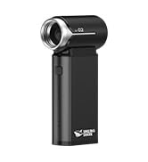 Compact black handheld digital camera or recording device with cylindrical lens mount, shown against white background.
