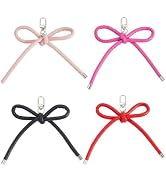 CALFOVERA 4PCS 4 Colors PU Leather Ribbon Bowknot Keychain Key Ring Organizer Cute Women Bowknot ...