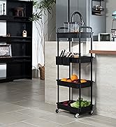 Utility Rolling Cart,Storage Cart with Lockable Caster Wheels,Storage Shelves Organizer,2 Hanging...