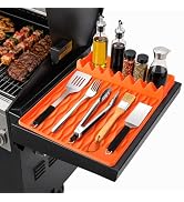 Silicone Grill Mat BBQ Griddle Tool Mat Heat Resistant Spatula Mat with Drip Pad Side Mat for Bla...
