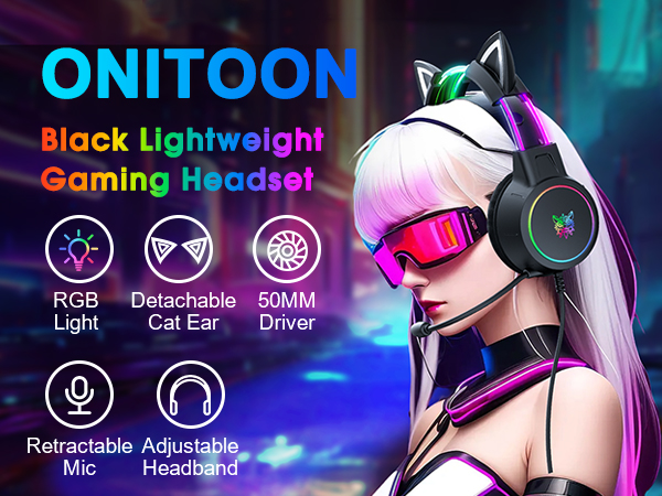 ONITOON X15Pro Black Lightweight Gaming Headphones
