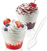 Zezzxu 100 Pack 5 oz Plastic Dessert Cups with Spoons, Round Clear Parfait Cups Mini Mousse Cups ...