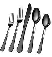 Black Silverware Set for 8, 40 Pieces Stainless Steel Flatware Cutlery Set, Mirror Polished Table...