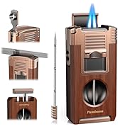 Torch Lighter with Cutter, Punch, Holder, Draw Enhancer Tool, and Triple Windproof Jet Flames, Re...