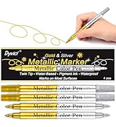 Dyvicl Metallic Marker Pens Dual Tip, Permanent Metallic Silver and Gold Paint Pens for Black Pap...