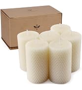 White Beeswax Pillar Candles Set of 6 - Handmade Pure Beeswax Rolled Candles for Gift & Home Deco...