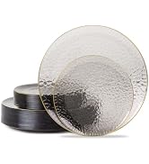 Hioasis 60pcs Black and Gold Plastic Plates - Hammered Disposable Plates,Black Plates Disposable ...