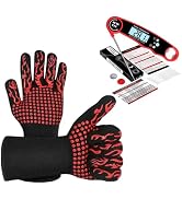 BBQ Gloves, Heat Protection Grilling Gloves Kitchen Gloves Up to 1472°F+ Meat Thermometer Probe A...