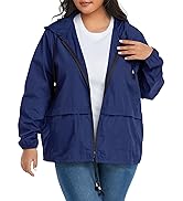Zando Plus Size Rain Jacket Womens Waterproof with Hood Windbreaker Travel Rain Coat for Women Li...