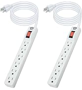 OSKOS 2-Pack 6-Outlet Power Strip with 4-Foot Power Cord, 15A/1800W, Wall-Mountable, UL Listed