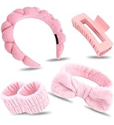 Wecoe Spa Headband & Wristband Set for Washing Face Facial Skincare Makeup Headband Puffy Sponge ...