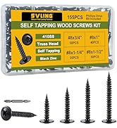 SVLING Black Wood Screws Phillips Modified Truss Head Assortment Kit 155PCS, Stainless Steel 410 ...