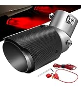 TEMSONE Red LED Carbon Fiber universal for Car Truck 2.5" Curved Exhaust Muffler Tip Light Flame ...