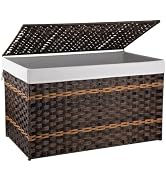OIAHOMY Storage Basket with Lid, 42.3 Gallon (160L) Blanket Basket with Removable Liner Bag, Synt...