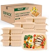 100 Piece (50 Pack) Meal Prep Containers Reusable - 2 Compartment 32 oz Cornstarch Food Storage C...