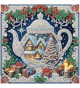 DIADAY Diamond Painting Kit, Christmas Teacup Diamond Art 12x12 Inch | Special Shape 5D Crystal R...