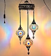 XUMAIDENG Turkish Plug-in Hanging Chandelier - Handcrafted Moroccan Mosaic Pendant Light with 3 L...