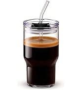 BLUEPOLAR 470ml/16oz Ribbed Glass Tumbler with Straw and Lid, BPA-Free Reusable Iced Coffee Cups ...