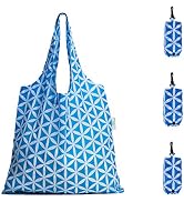 HOLYLUCK Reusable Grocery Bags,Heavy Duty Foldable Shopping Tote Bag (Standard, 3 Blue Geometric ...