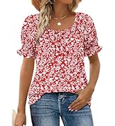 WIHOLL Womens Short Sleeve Square Neck Summer Tops Dressy Casual Blouses Trendy Clothes 2026