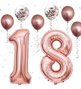18th Birthday Decorations for Girls, 18th Birthday Balloons with 40 Inch Foil Number 18 Balloon R...