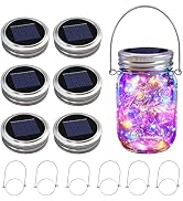 VOOKRY 6 Pack Solar Mason Jar Lights, 30 LED Mason Jar Lids Waterproof Firefly Fairy String Light...