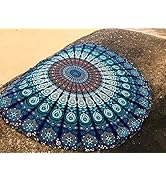 raajsee Round Beach Tapestry Turquoise Mandala Throw/Boho Hippie Beach Blanket Roundie/Indian Cot...