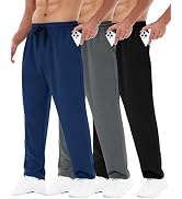 3 Pack Mens Sweatpants with Pockets - Mesh Open Bottom Athletic Joggers | Men Loose Fit Breathabl...