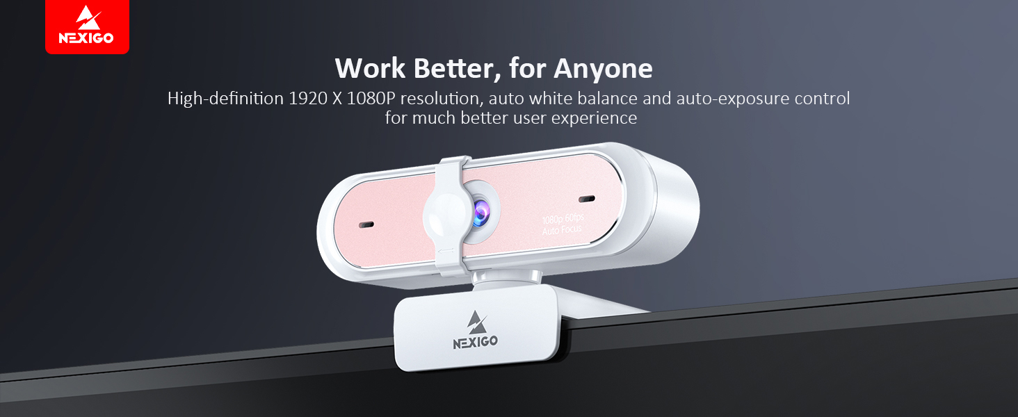 The pink autofocus 1080p 60fps webcam with shutter and flexible clip