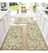Yinhua Beige Kitchen Mats for Floor Sets of 3, Floral Anti Fatigue Mats for Kitchen Floor Rug Cus...
